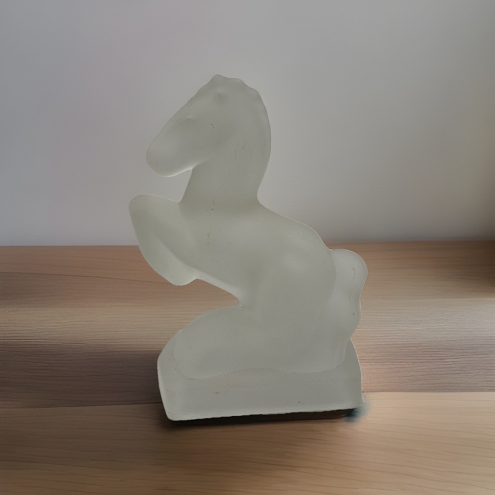 L.E. Smith Rearing Horse Bookend Figurine Clear Glass Art Deco Vintage